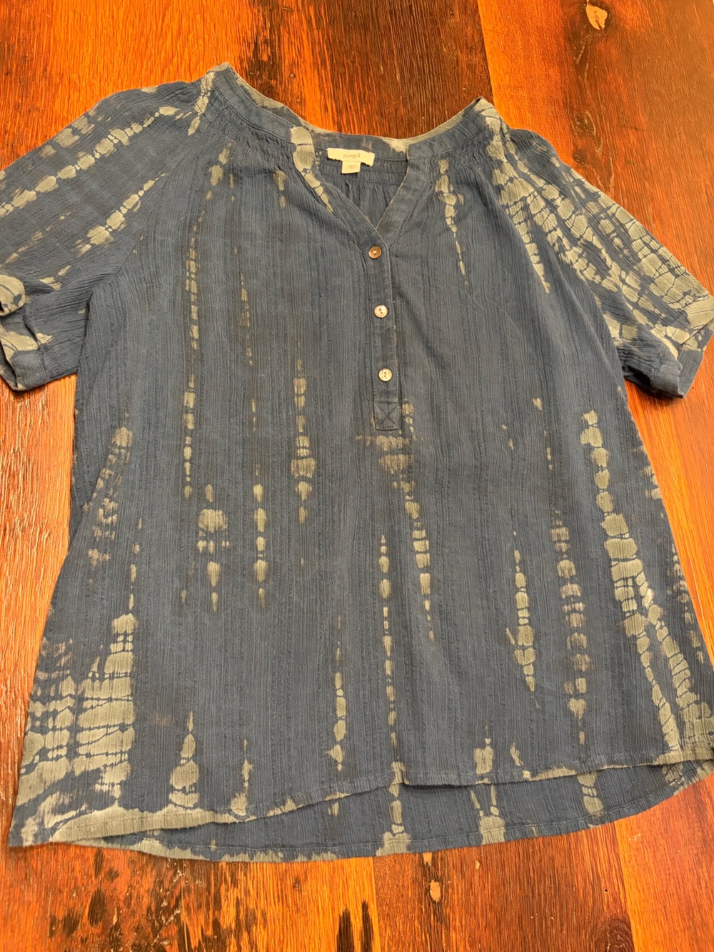 J. Jill Women's Indigo Tie-Dye Button Front Top